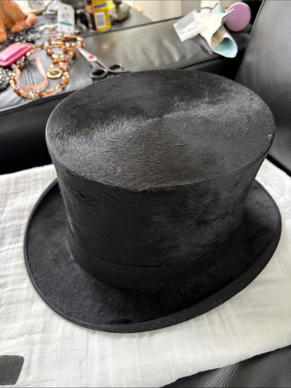 Rare Antique Authentic Black Top Hat Linney London / L.J. Applegate